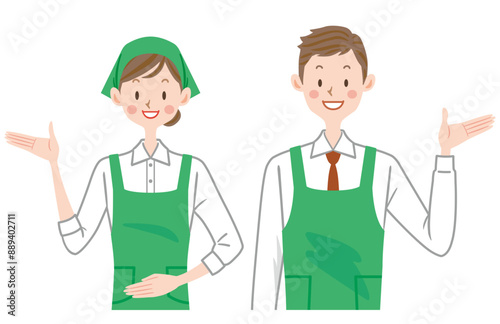 スーパーの店員イラスト　男女スタッフ　家事代行サービス


