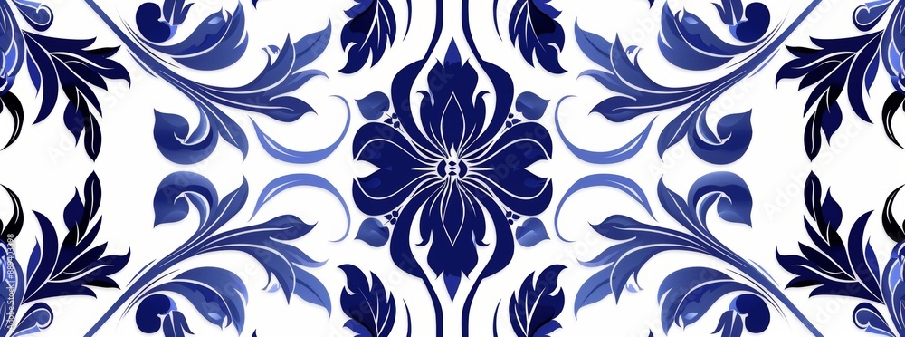 The background banner has an old retro antique vintage rough blue white wallpaper texture with seamless pineapple, flower, and leaf patterns. The background banner has an old retro antique vintage rough blue white wallpaper texture with seamless pineapple, flower, and leaf patterns.
