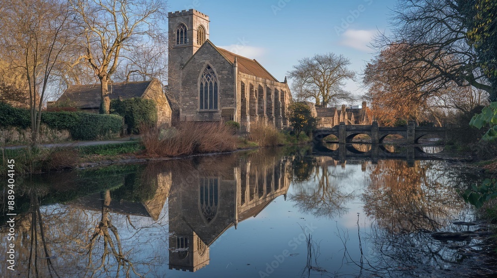 AI generator image of Church Reflection energy, no human, HD Photography, High resolution, Photography