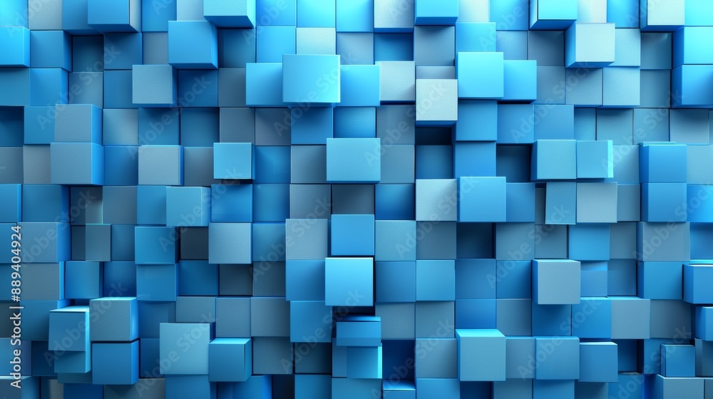 Tech abstract wallpaper made from blue 3D shapes. 3D render.