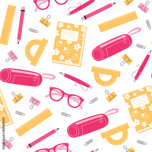 School Days Seamless Pattern with school supplies