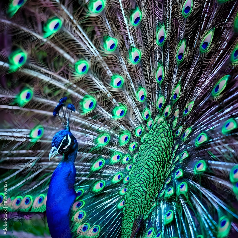 Obraz premium Majestic Peacock Displaying Vibrant Plumage