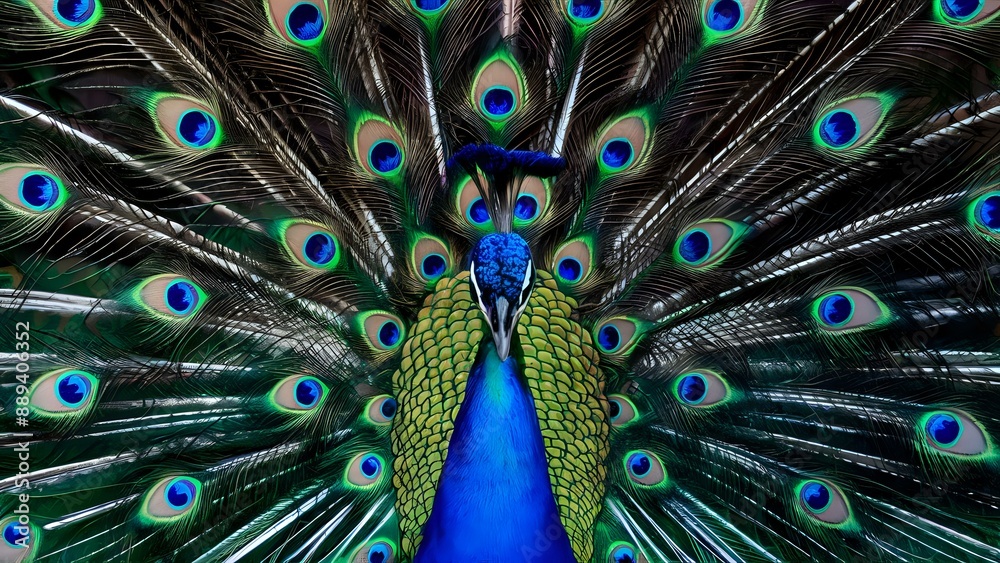 Obraz premium Majestic Peacock Displaying Vibrant Plumage