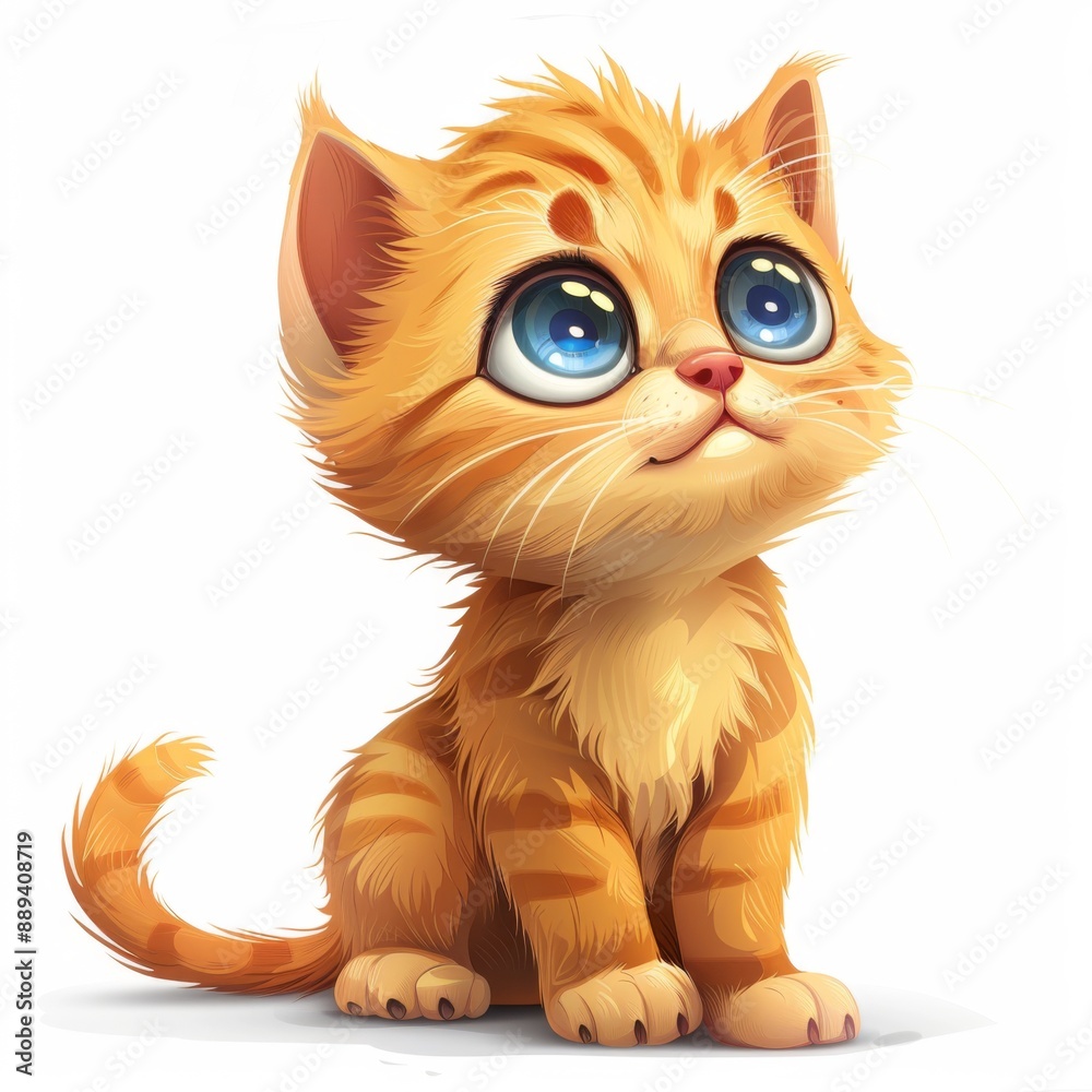 A cute kitten, pet element, cartoon drawing, fluffy fur, isolated on white background A cute kitten, pet element, cartoon drawing, fluffy fur, isolated on white background