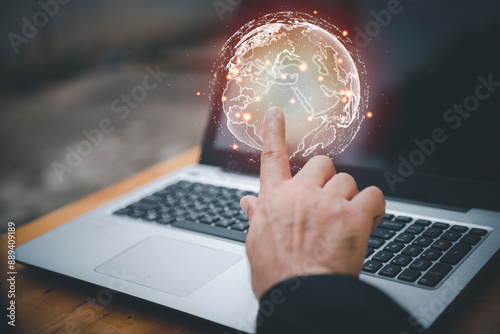 global network connections, innovative technology in science and communication concept, Earth in human hands. earth day. energy saving.