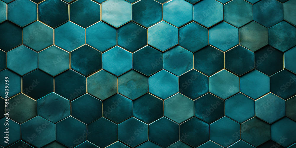 Teal blue hexagon shaped tile wall background Teal blue hexagon shaped tile wall background