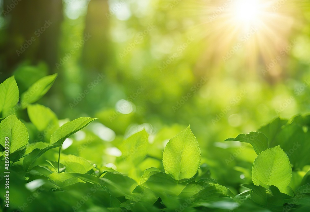 Panoramic Fresh Green Spring and Summer Background with Sun Lens Flare Defocused Blurred Motion Bokeh Lights Foliage Background Panoramic Fresh Green Spring and Summer Background with Sun Lens Flare Defocused Blurred Motion Bokeh Lights Foliage Background