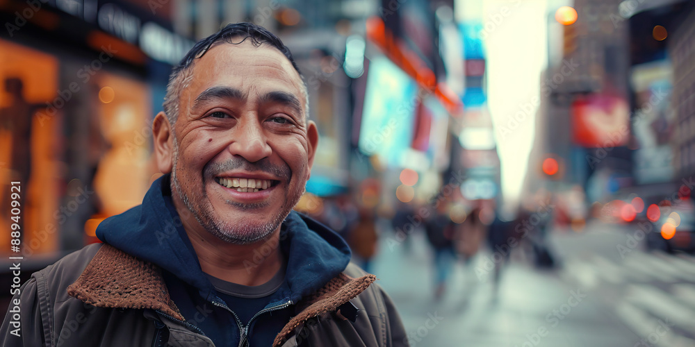 Portrait of a hispanic man smiling on a city street Portrait of a hispanic man smiling on a city street