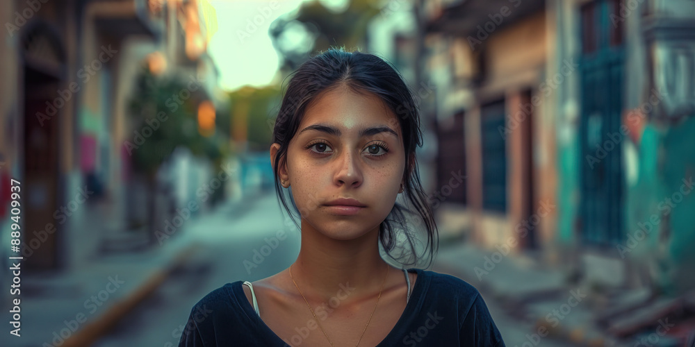 Portrait of a young Hispanic woman on a city street Portrait of a young Hispanic woman on a city street