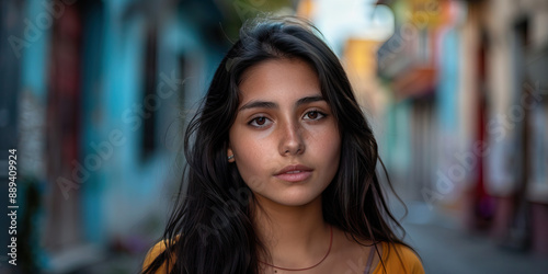 Portrait of a young Hispanic woman on a city street Free Download Portrait of a young Hispanic woman on a city street - GFXLoad