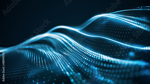 Structured database. Abstract digital wave particle. Digital music background. Sound vibrations. Futuristic dotted wave. Big data analytics. 3D illustration of nano particles in cyberspace.