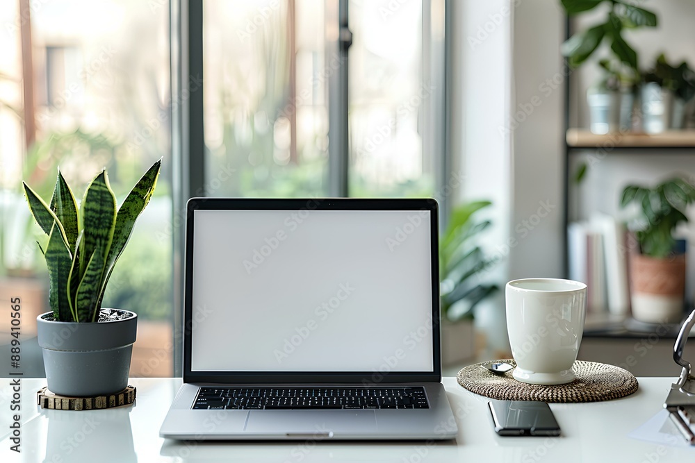 A laptop computer sitting on top of a white desk A laptop computer sitting on top of a white desk