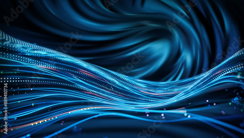 Structured database. Abstract digital wave particle. Digital music background. Sound vibrations. Futuristic dotted wave. Big data analytics. 3D illustration of nano particles in cyberspace.
