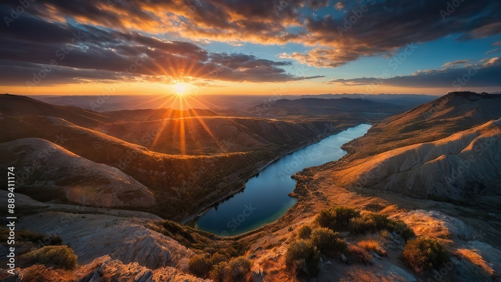 Fototapeta premium Lake In The Mountain Valley. 