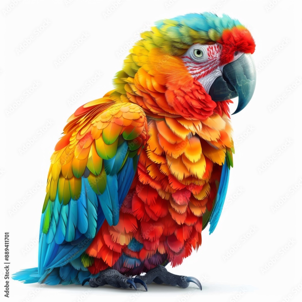 Obraz premium A colorful parrot, bird element, realistic illustration, vibrant feathers, isolated on white background