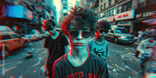 Teen gang juvenile delinquent kids on a city street