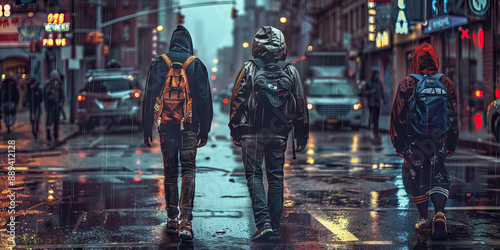 Teen gang juvenile delinquent kids on a city street