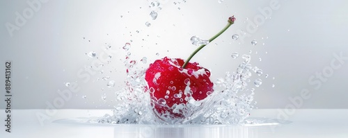 a high speed photo of  Cherry falling down into a water dowl on white background