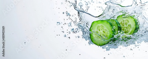 a high speed photo of  Cucumber falling down into a water dowl on white background photo