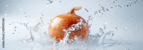 a high speed photo of  Onion falling down into a water dowl on white background photo