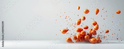 a high speed photo of  Sweet potato falling down into a water dowl on white background photo