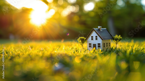 House model on the grass real estate background wallpaper