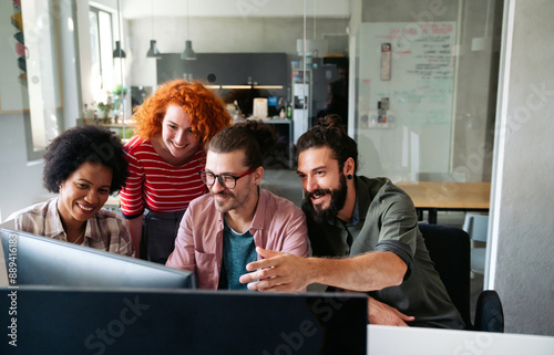 Software engineers working on project and programming in company. Startup business concept