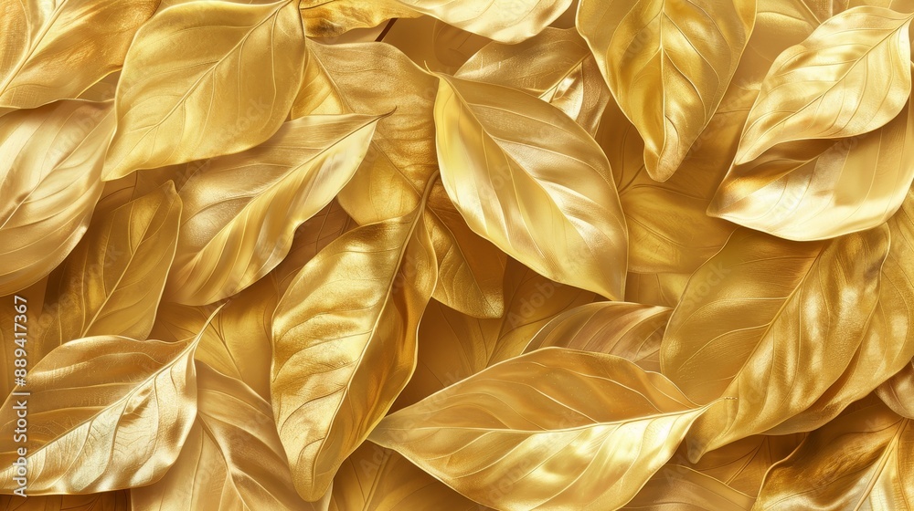 Gold color leaf wallpaper design - 3d illustration Gold color leaf wallpaper design - 3d illustration