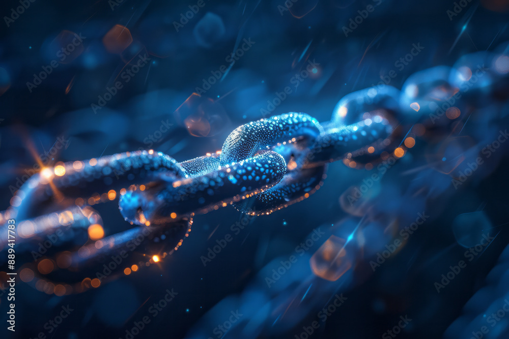 Minimalist design of blockchain chain links with glowing blue bokeh, set against a midnight blue background, Minimalist design of blockchain chain links with glowing blue bokeh, set against a midnight blue background,