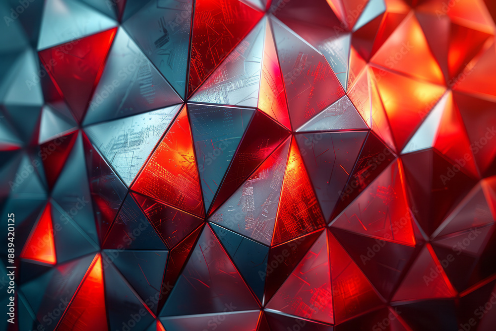 Geometric pattern with intersecting metallic triangles and bright red highlights, creating a reflective and high-tech aesthetic, Geometric pattern with intersecting metallic triangles and bright red highlights, creating a reflective and high-tech aesthetic,