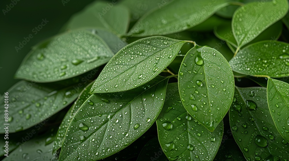 Fresh green foliage texture with dew drops, suitable for springtime designs and eco-conscious concepts. Illustrater Image, Shiny, bright, beautiful , Minimalism, Fresh green foliage texture with dew drops, suitable for springtime designs and eco-conscious concepts. Illustrater Image, Shiny, bright, beautiful , Minimalism,