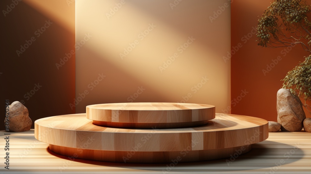 3d render podium space with minimalistic design for placing product, 8k resolution, best quality, octane rendering, soft light, oblique light