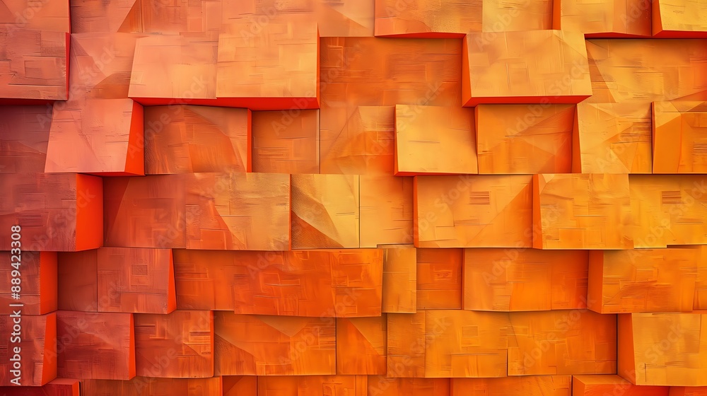 Obraz premium High-end block-like wall design with interlocking panels in a gradient of orange shades, creating a warm and dynamic abstract background