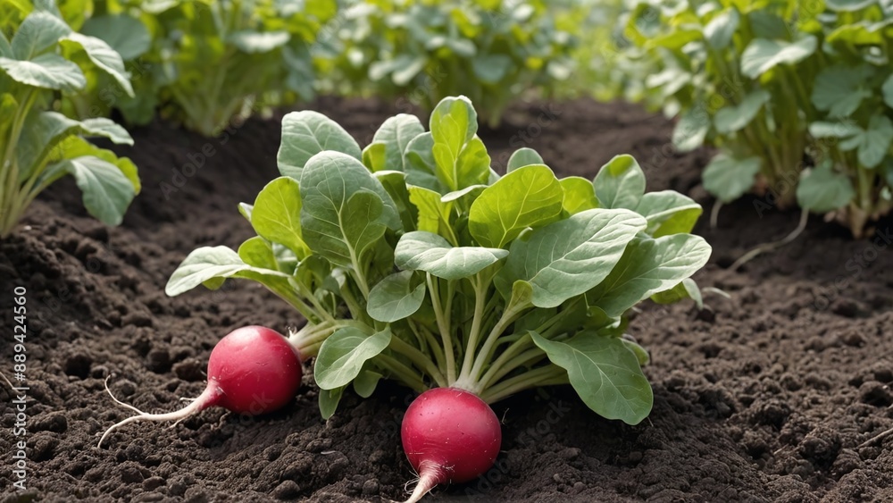 Vibrant Red Radish Harvest on Farm Field Vibrant Red Radish Harvest on Farm Field