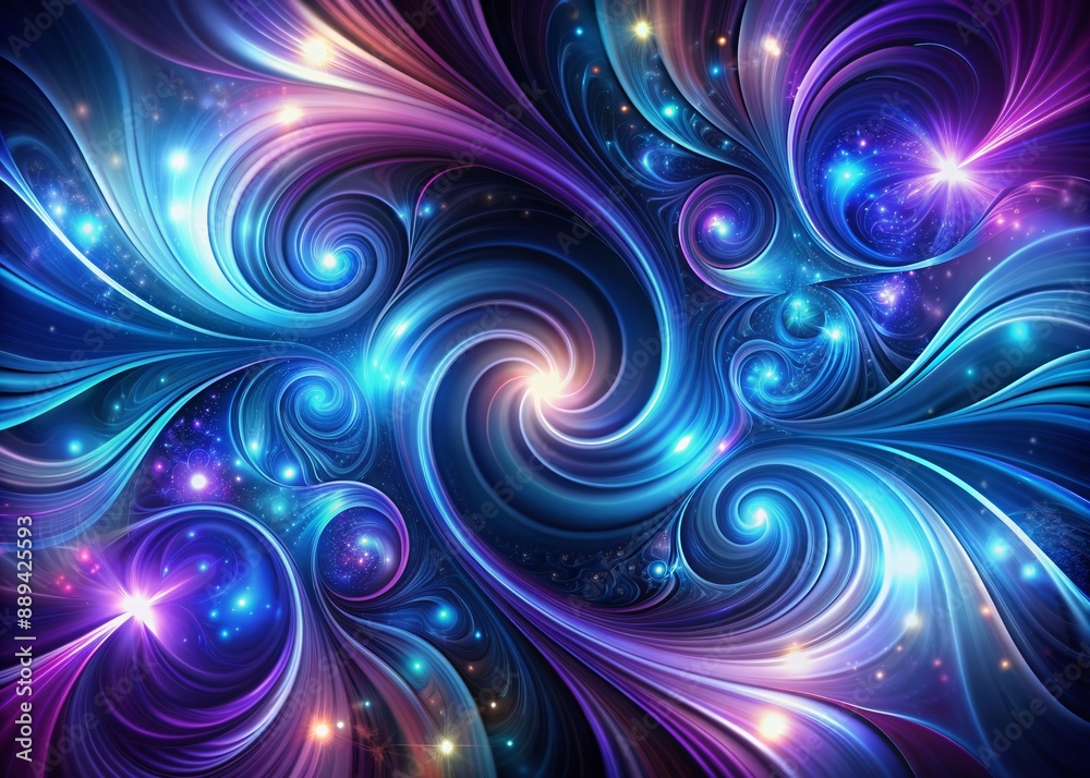 Vibrant abstract design featuring mesmerizing swirls of blue, purple, and silver hues creating a hypnotic, futuristic, and dynamic visual effect on a dark background. Vibrant abstract design featuring mesmerizing swirls of blue, purple, and silver hues creating a hypnotic, futuristic, and dynamic visual effect on a dark background.
