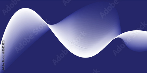 Smooth flow of wavy shape with gradient vector abstract background, dark blue design curve line energy motion, relaxing music sound or technology