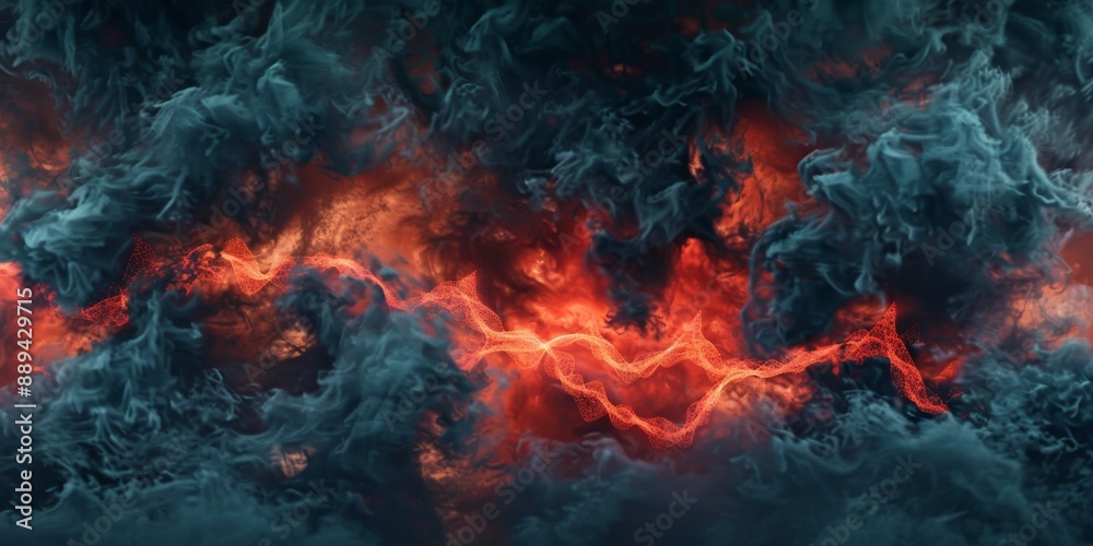 Fototapeta premium Abstract Explosion with Black Smoke and Red Lava. AI-Generated 4K HD Wallpaper. Dynamic and Powerful Visuals.