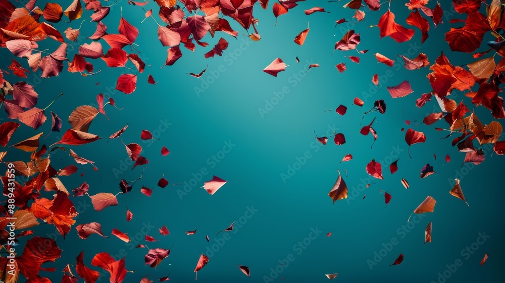 Dusk Sky Banner with Autumn Leaves blowing in the wind. Seasonal Wallpaper with Autumn Leaves blowing in the wind. Dusk Sky Banner with Autumn Leaves blowing in the wind. Seasonal Wallpaper with Autumn Leaves blowing in the wind.