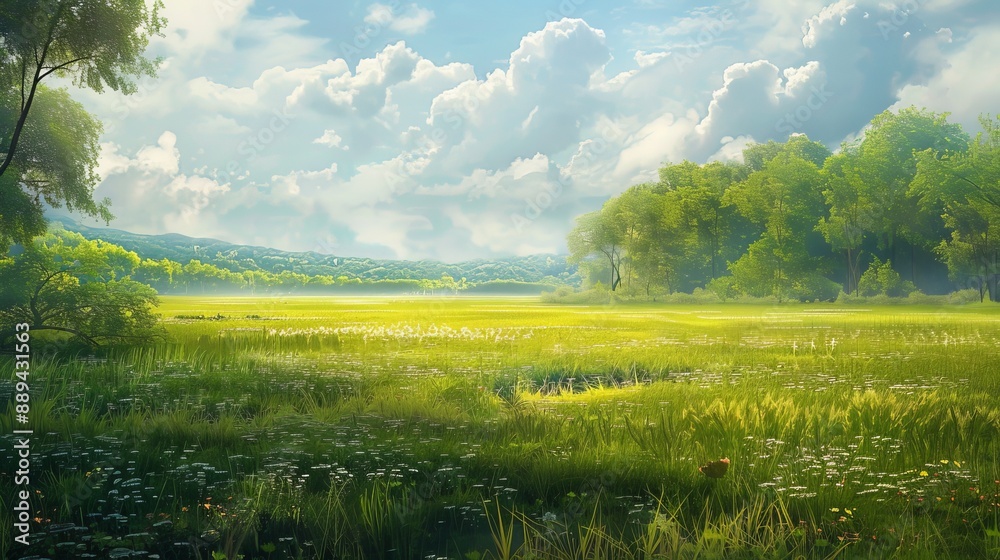 Obraz premium Wide shot of a serene meadow.