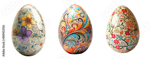 set of easter egg painting color abstract art cut out transparent background photo