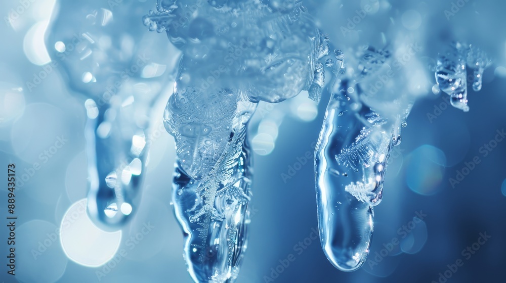 Macro shot of a crystal-clear icicle. Macro shot of a crystal-clear icicle.
