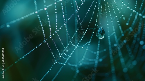 Macro shot of a raindrop on a spider web. 