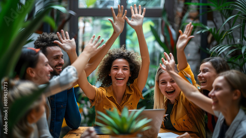 Diverse Group of People Celebrating Success with a High Five