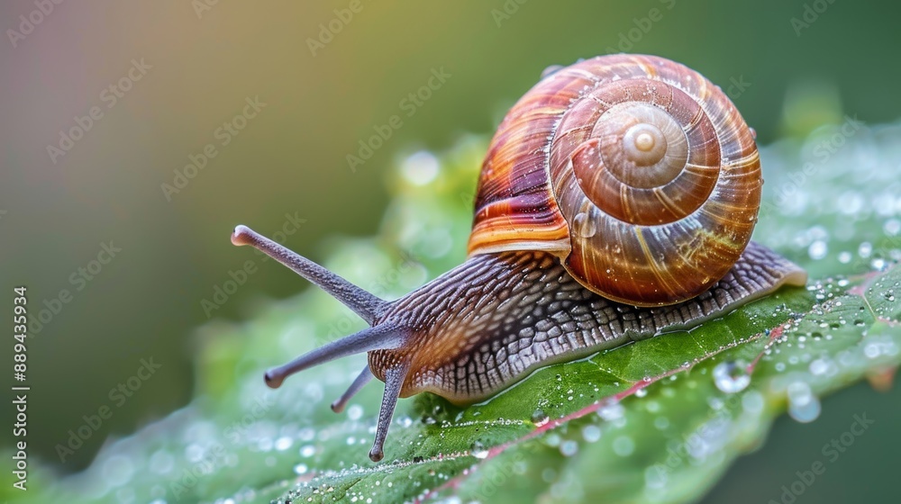 Macro shot of a snail on a leaf. Macro shot of a snail on a leaf.