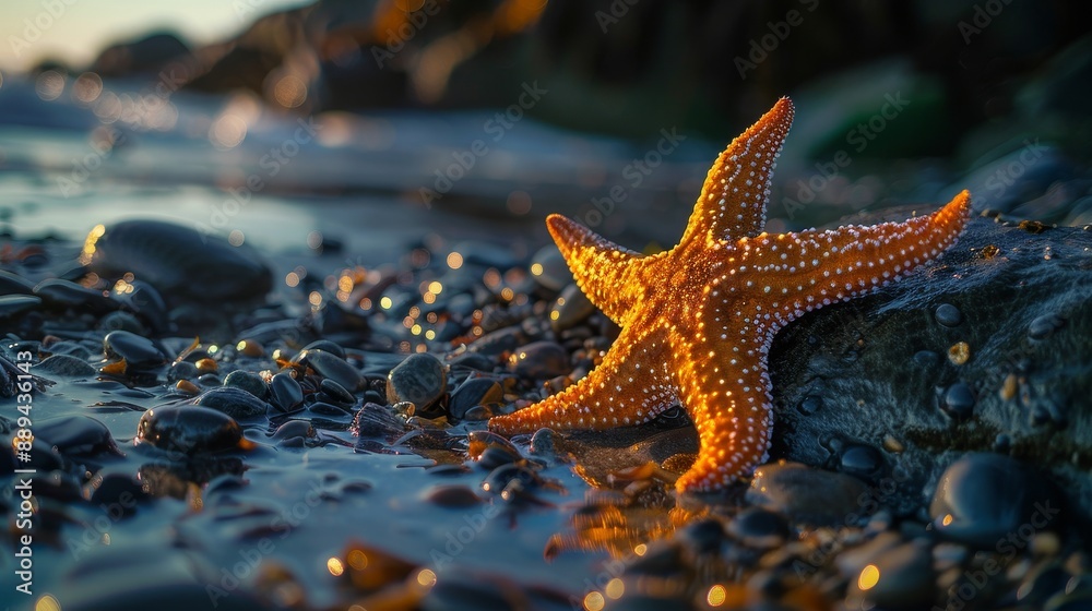 Macro shot of a starfish on the shore.