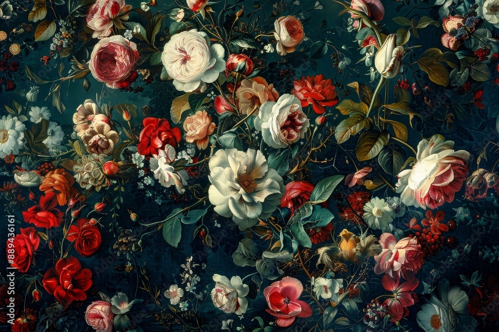 An elegant floral wallpaper with a baroque-inspired blossom pattern. An elegant floral wallpaper with a baroque-inspired blossom pattern.