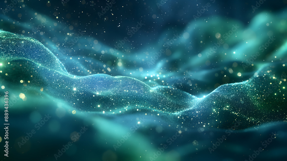 Abstract Blue Particle Waves - Digital Technology Background Abstract Blue Particle Waves - Digital Technology Background