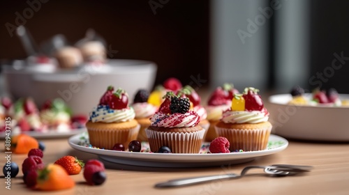 Wallpaper Mural Colorful cupcakes on a plate in the kitchen. Torontodigital.ca