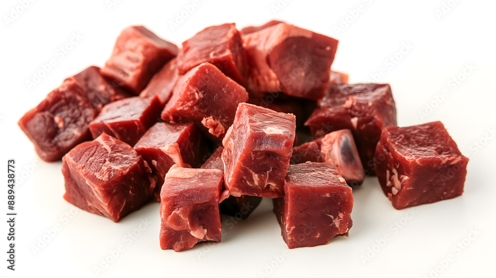 Fresh Raw Beef Cubes Isolated on White Background Fresh Raw Beef Cubes Isolated on White Background