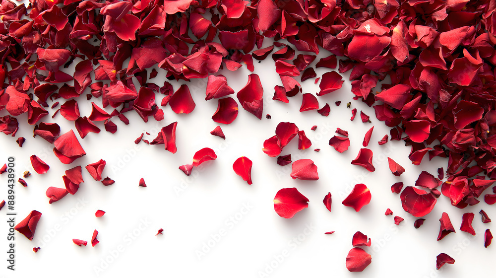 Scattered Rose Petals on a White Background for Romantic Design Scattered Rose Petals on a White Background for Romantic Design